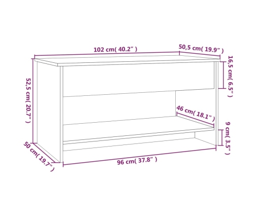 vidaXL Mesa de centro madera de ingeniería roble Sonoma 102x50x52,5 cm