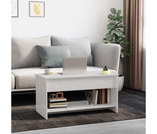 Mesa de centro madera ingeniería brillo blanco 102x50x52,5 cm