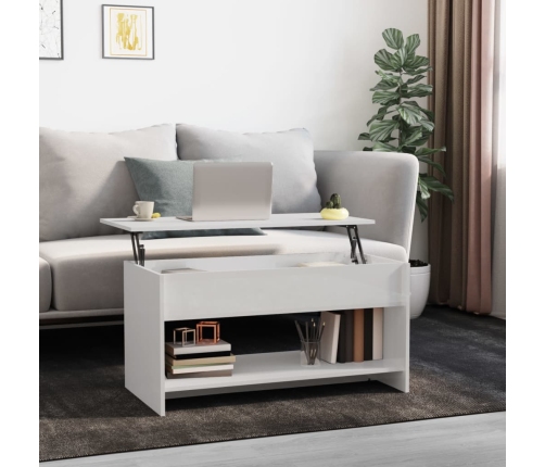 Mesa de centro madera ingeniería brillo blanco 102x50x52,5 cm