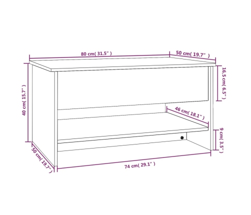 Mesa de centro madera contrachapada blanca 80x50x40 cm