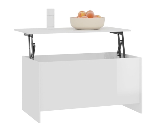 Mesa de centro madera ingeniería blanco brillo 102x55,5x52,5 cm