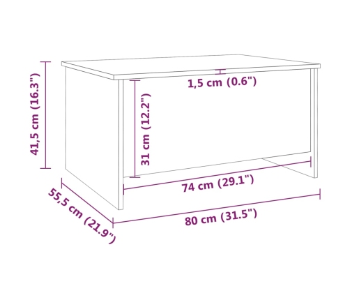 vidaXL Mesa de centro madera ingeniería gris hormigón 80x55,5x41,5 cm