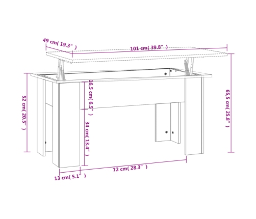 Mesa de centro madera de ingeniería blanco 101x49x52 cm