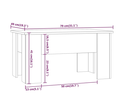 Mesa de centro madera contrachapada blanco 79x49x41 cm