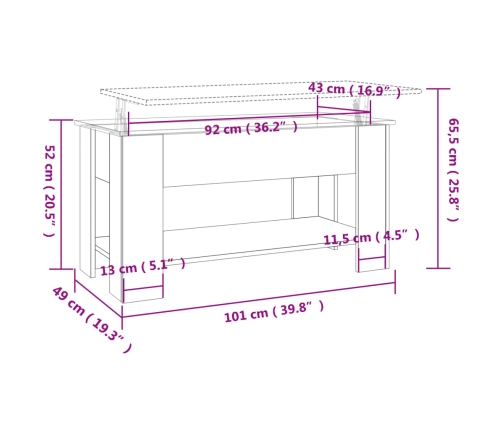 Mesa de centro madera de ingeniería roble Sonoma 101x49x52 cm