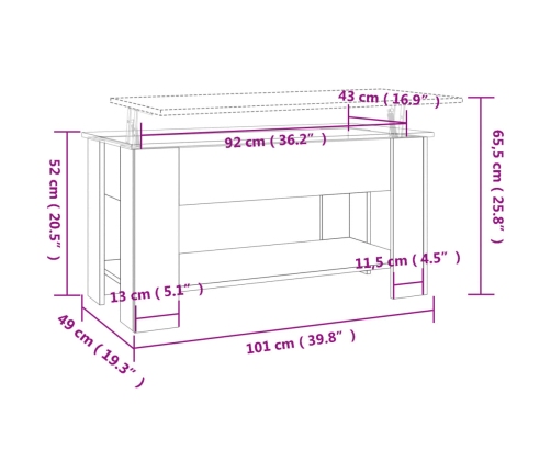 Mesa de centro madera de ingeniería gris hormigón 101x49x52 cm