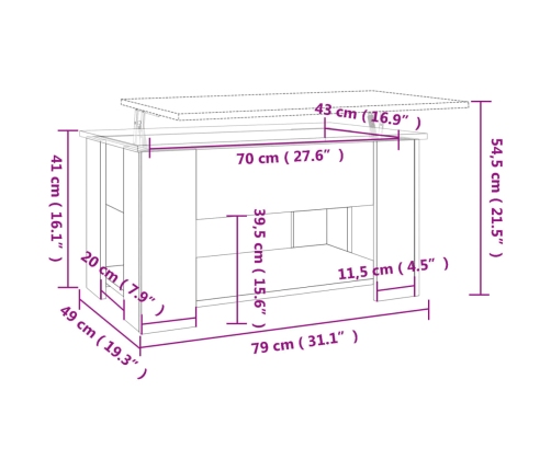 Mesa de centro madera de ingeniería blanco 79x49x41 cm