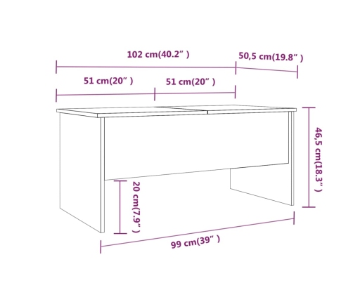 Mesa de centro madera contrachapada blanco 102x50,5x46,5 cm