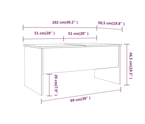 vidaXL Mesa de centro madera ingeniería gris hormigón 102x50,5x46,5 cm