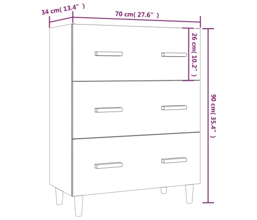 Aparador de madera contrachapada blanco 70x34x90 cm