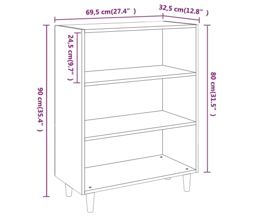 Aparador madera contrachapada blanco brillante 69,5x32,5x90 cm