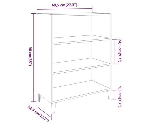 Aparador madera contrachapada blanco brillante 69,5x32,5x90 cm