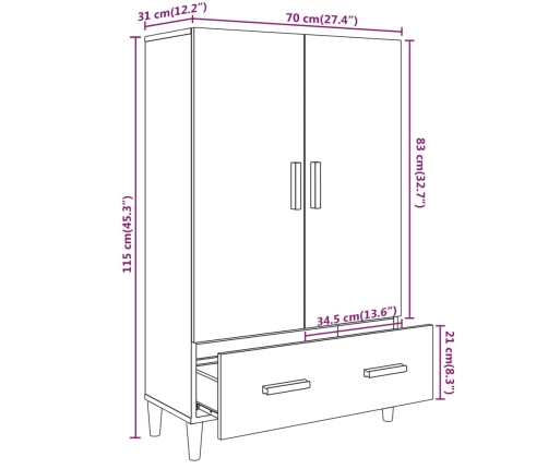 Aparador de madera contrachapada blanco 70x31x115 cm