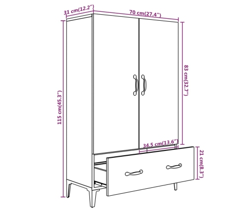 Aparador de madera contrachapada gris hormigón 70x31x115 cm