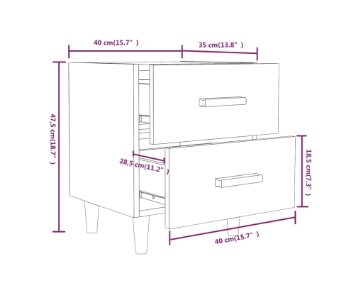 vidaXL Mesita de noche roble marrón 40x35x47,5 cm