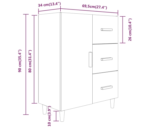 Aparador de madera de ingeniería roble ahumado 69,5x34x90 cm