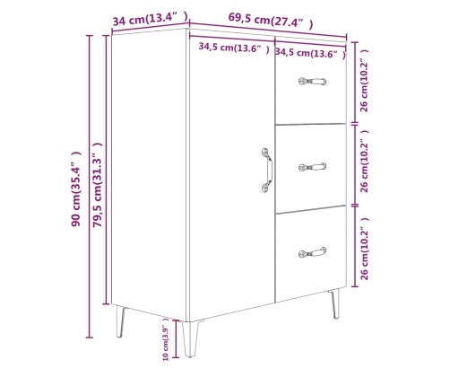 Aparador de madera de ingeniería roble ahumado 69,5x34x90 cm