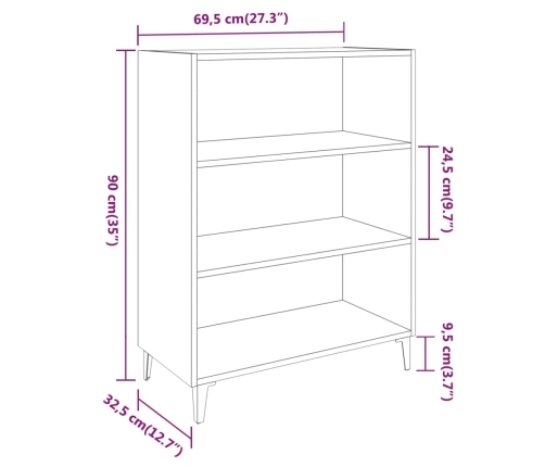 Aparador madera contrachapada roble ahumado 69,5x32,5x90 cm