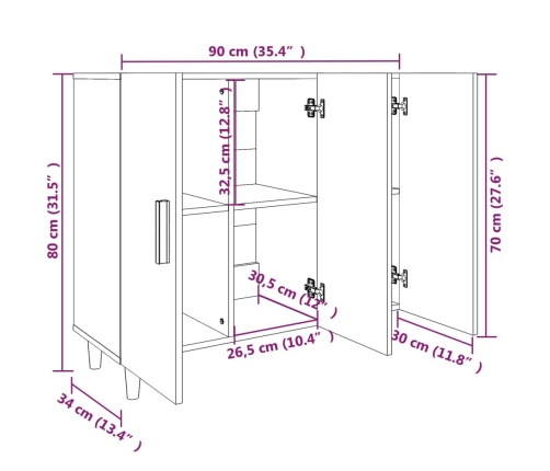 Aparador de madera de ingeniería roble ahumado 90x34x80 cm