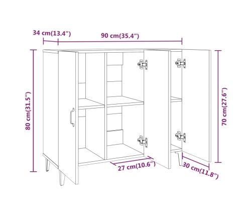 Aparador de madera de ingeniería roble ahumado 90x34x80 cm