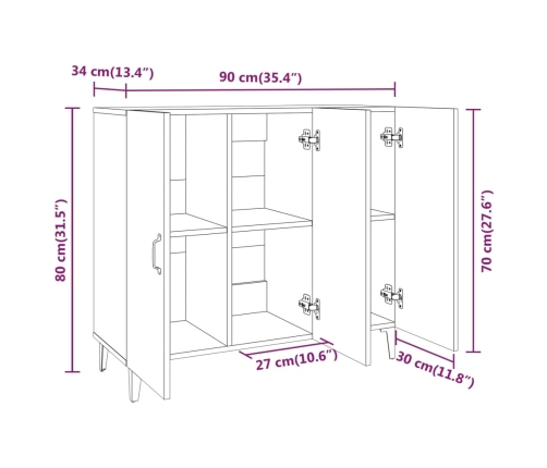 Aparador de madera de ingeniería marrón roble 90x34x80 cm