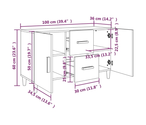 Aparador madera de ingeniería roble ahumado 100x36x60 cm