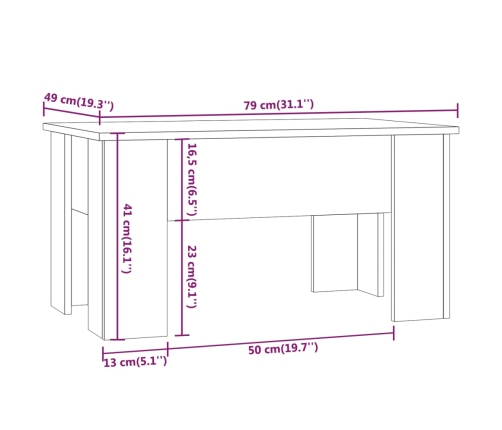 Mesa de centro madera de ingeniería roble ahumado 79x49x41 cm