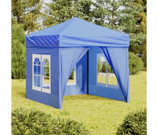 Carpa para fiestas plegable con paredes laterales azul 2x2 m