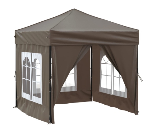 Carpa de fiesta plegable con paredes laterales gris taupe 2x2 m