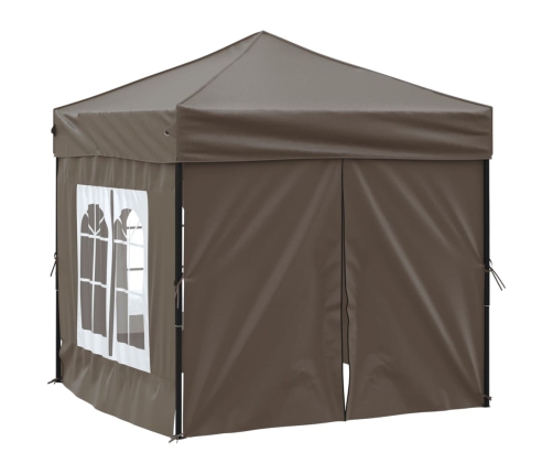 Carpa de fiesta plegable con paredes laterales gris taupe 2x2 m