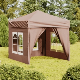 Carpa de fiesta plegable con paredes laterales gris taupe 2x2 m