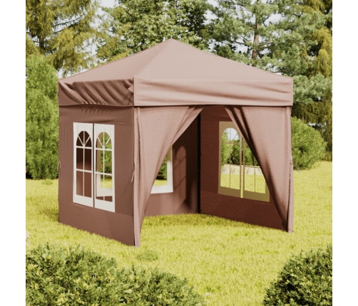 Carpa de fiesta plegable con paredes laterales gris taupe 2x2 m