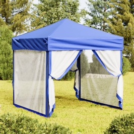 Carpa para fiestas plegable con paredes laterales azul 2x2 m