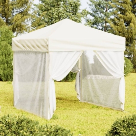 Carpa para fiestas plegable con paredes laterales crema 2x2 m