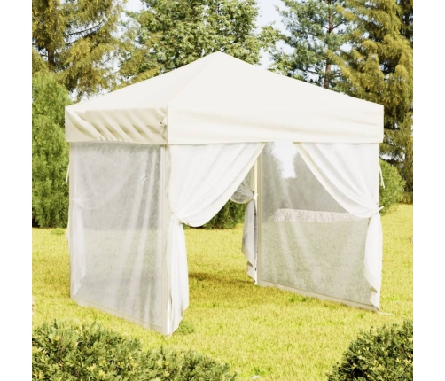 Carpa para fiestas plegable con paredes laterales crema 2x2 m