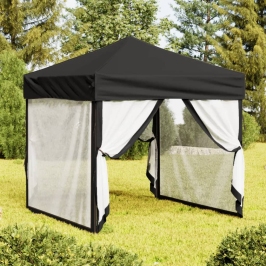 Carpa para fiestas plegable con paredes laterales negro 2x2 m