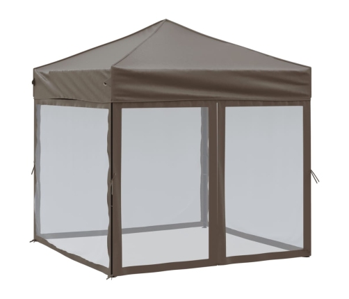 Carpa para fiestas plegable con paredes gris taupé 2x2 m