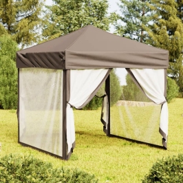 Carpa para fiestas plegable con paredes gris taupé 2x2 m