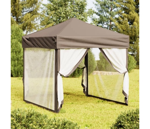 Carpa para fiestas plegable con paredes gris taupé 2x2 m