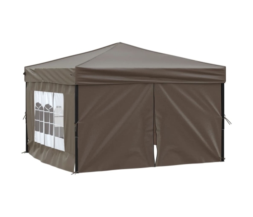 Carpa de fiesta plegable con paredes laterales gris taupe 3x3 m