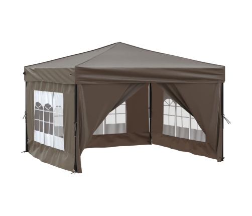 Carpa de fiesta plegable con paredes laterales gris taupe 3x3 m