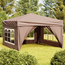 Carpa de fiesta plegable con paredes laterales gris taupe 3x3 m