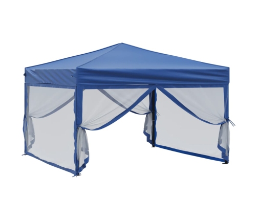 Carpa para fiestas plegable con paredes laterales azul 3x3 m