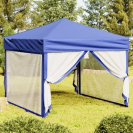 Carpa para fiestas plegable con paredes laterales azul 3x3 m