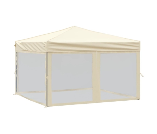 Carpa para fiestas plegable con paredes laterales crema 3x3 m