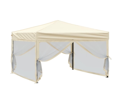 Carpa para fiestas plegable con paredes laterales crema 3x3 m