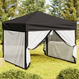 Carpa para fiestas plegable con paredes laterales negra 3x3 m