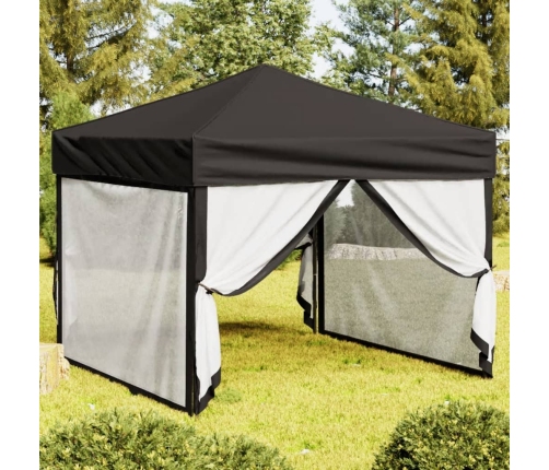 Carpa para fiestas plegable con paredes laterales negra 3x3 m