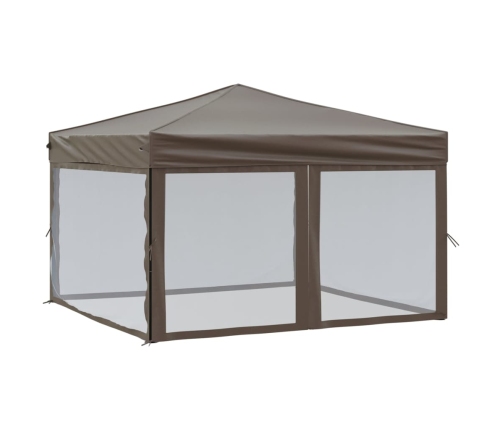 Carpa para fiestas plegable con paredes gris taupé 3x3 m