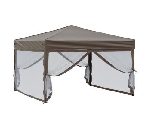 Carpa para fiestas plegable con paredes gris taupé 3x3 m